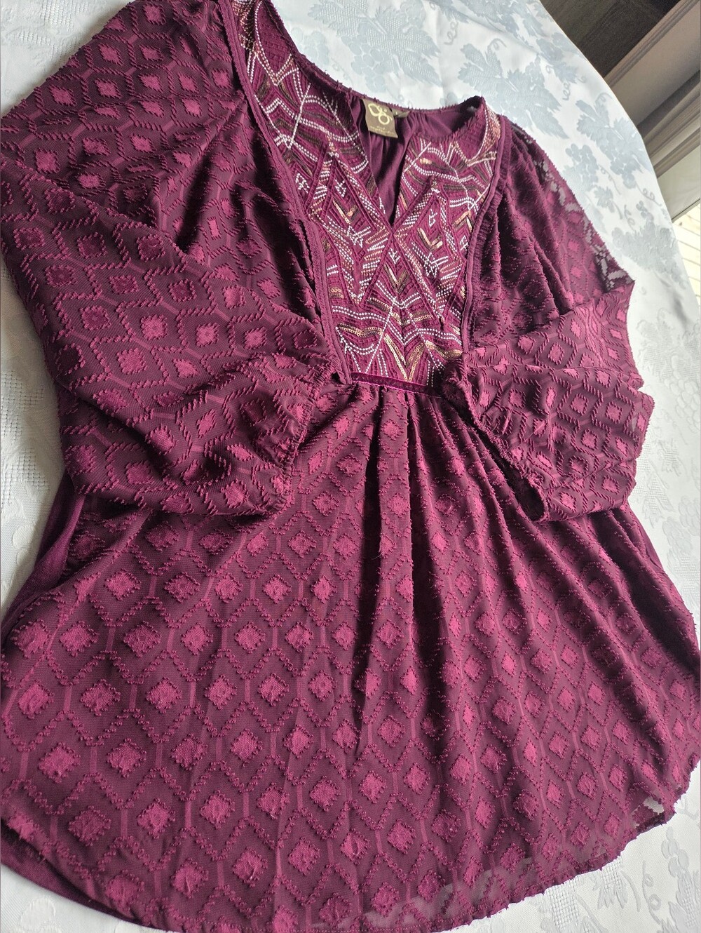 One September - Anthropologie Boho Embroidered Women's Top - Purple 20in P2P